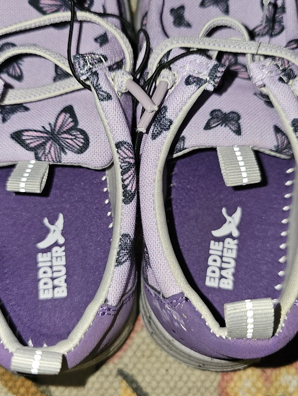 NWT Eddie Bauer Purple Butterfly Canvas Slip-On Loafers Sz 13